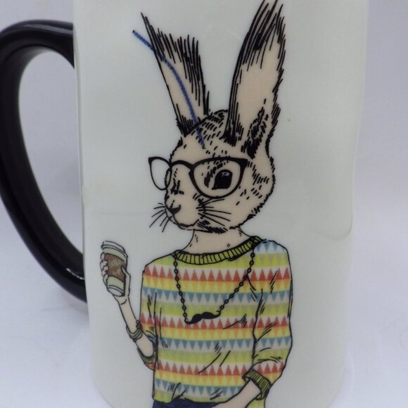 COPY - Signature Coffee Mug/ Anthropomorphic Rabbit & Glasses/Cell Phone - Picture 2 of 6